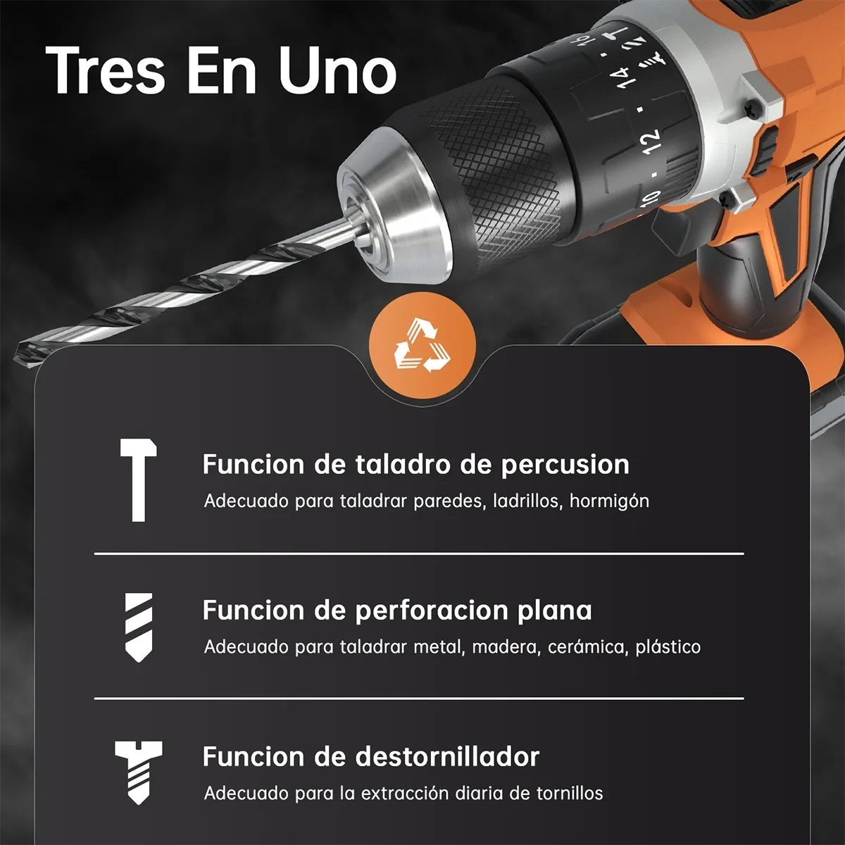 Taladro Inalámbrico Impacto Rotomartillo 2batería 21v (Amarillo)