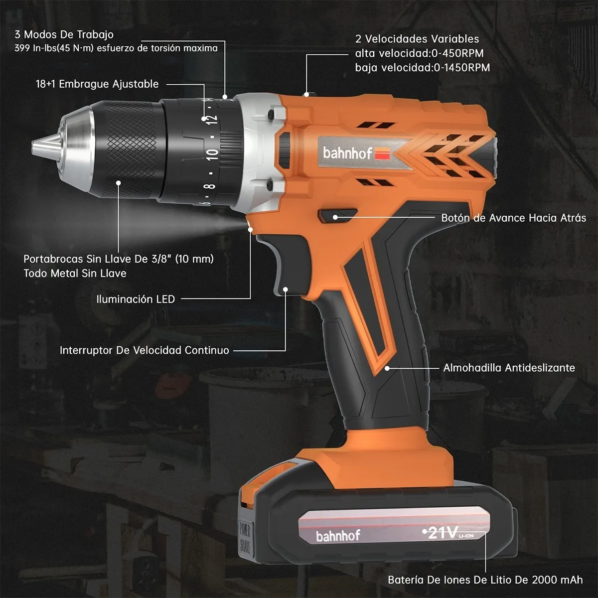 Taladro Inalámbrico Impacto Rotomartillo 2batería 21v (Amarillo)