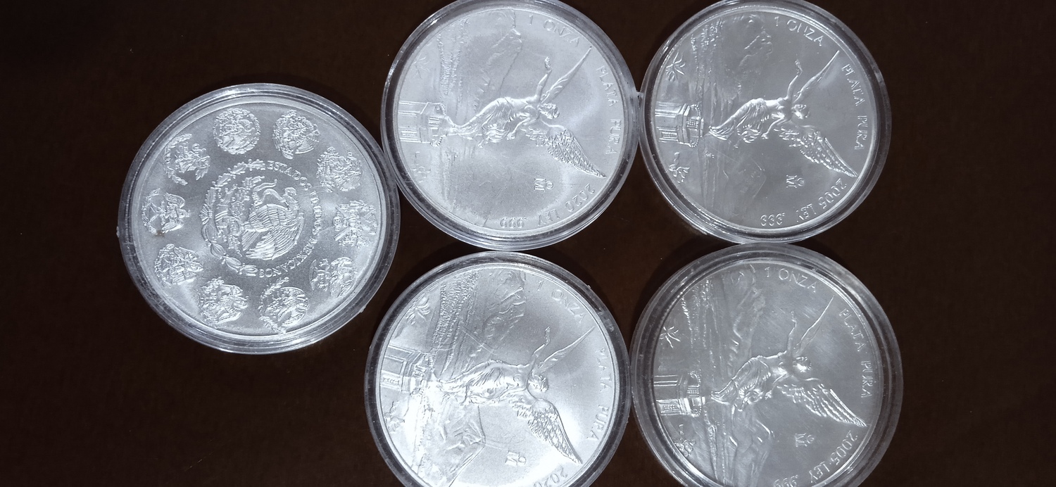 5 monedas onza plata libertad ley .999