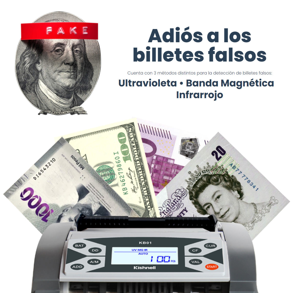 Contador De Billetes Detecta Billete Falso Kishnell Emerald