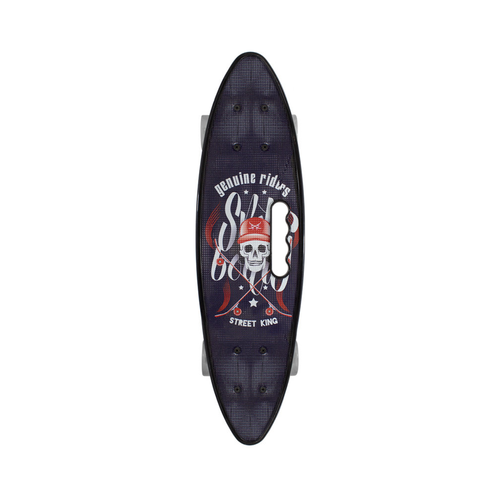 Patineta Skate Penny Surf Agarradera Estampada Pirata Negro Llantas Luz Led