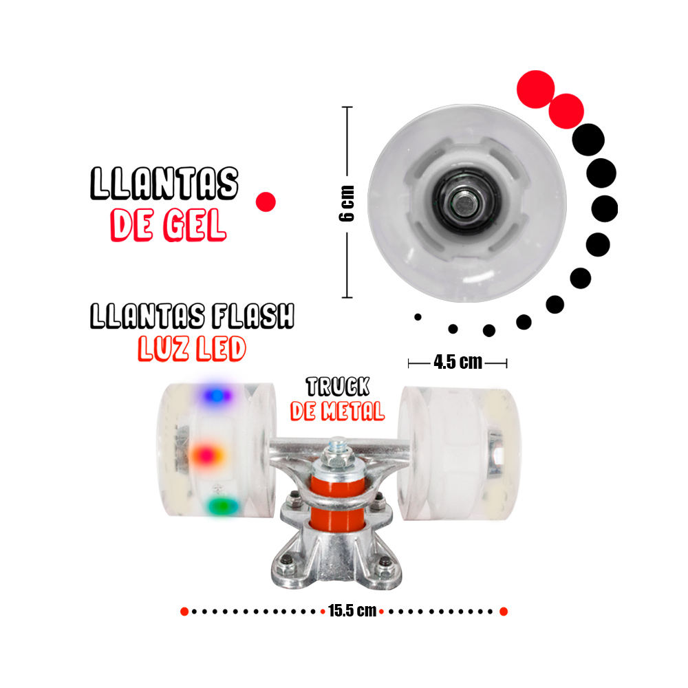 Patineta Skate Penny Surf Agarradera Estampada Pirata Negro Llantas Luz Led