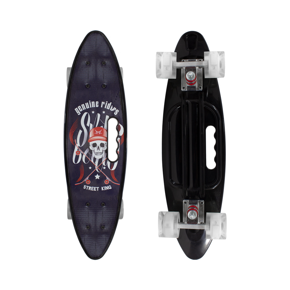 Patineta Skate Penny Surf Agarradera Estampada Pirata Negro Llantas Luz Led