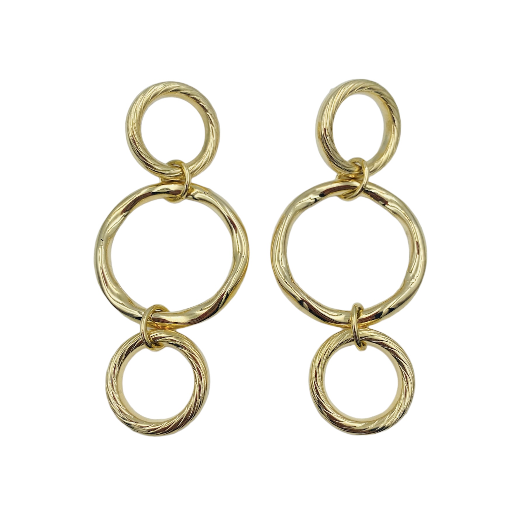 Aretes Largos 3 Aros- Baño de oro 18K Dorado 