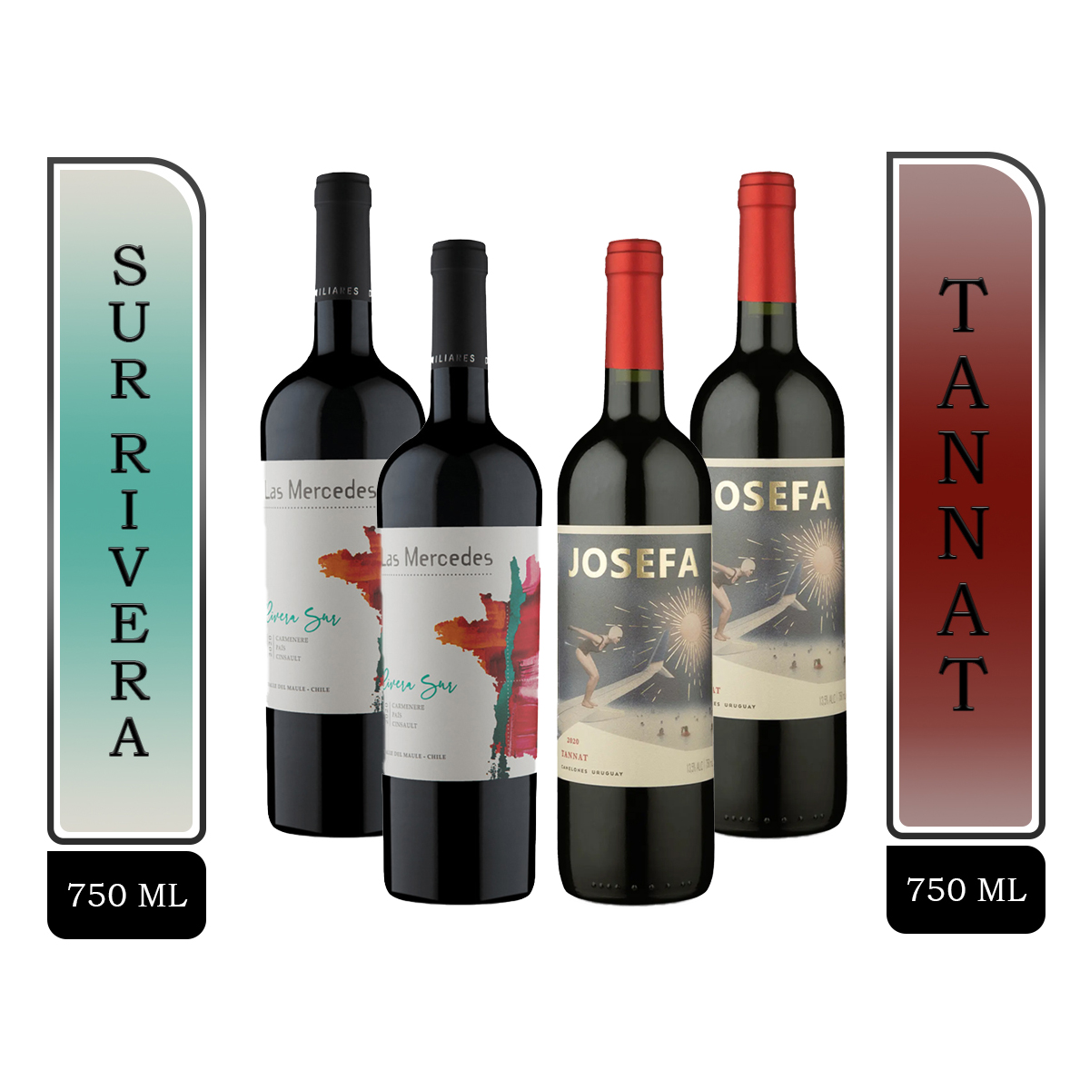 2 Botellas Josefa Tannat & 2 Botella Las Mercedes Rivera Sur 