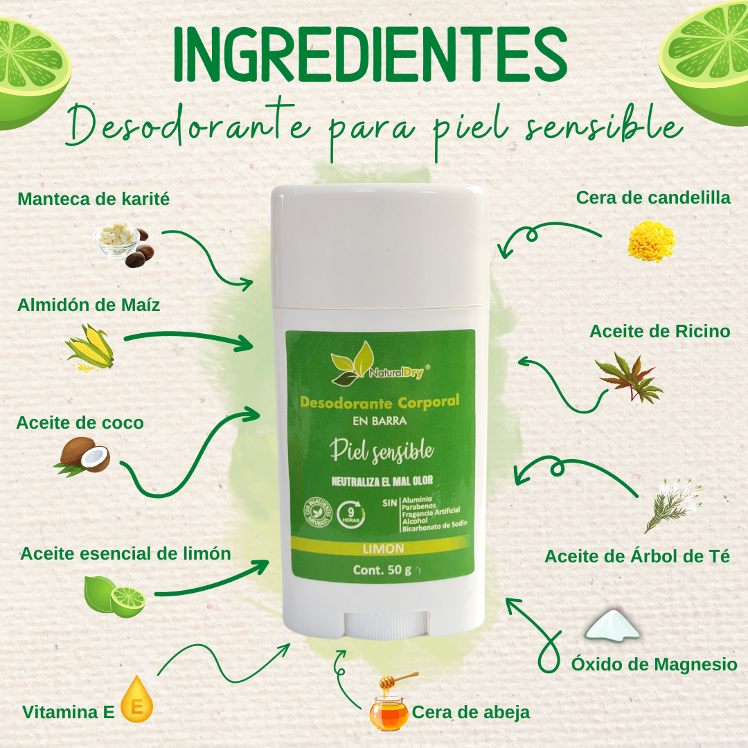 NaturalDry-1 Desodorante corporal en barra piel sensible-Sin aluminio-Neutraliza el mal olor