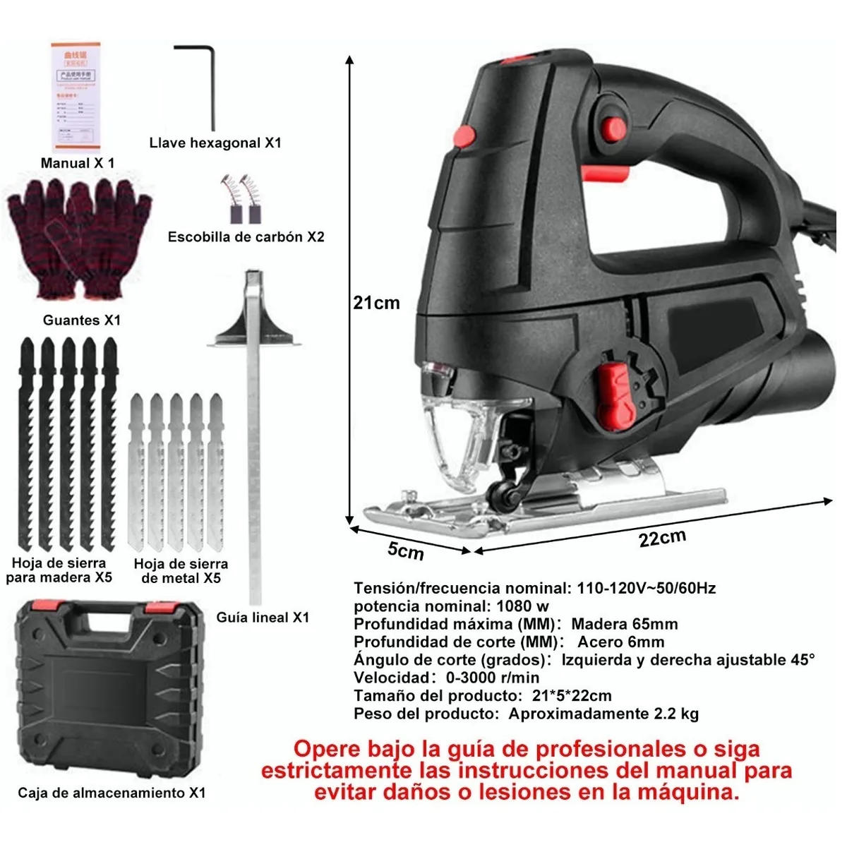 Sierra Caladora Profesional 1080w+16 Accesorios Con Estuche