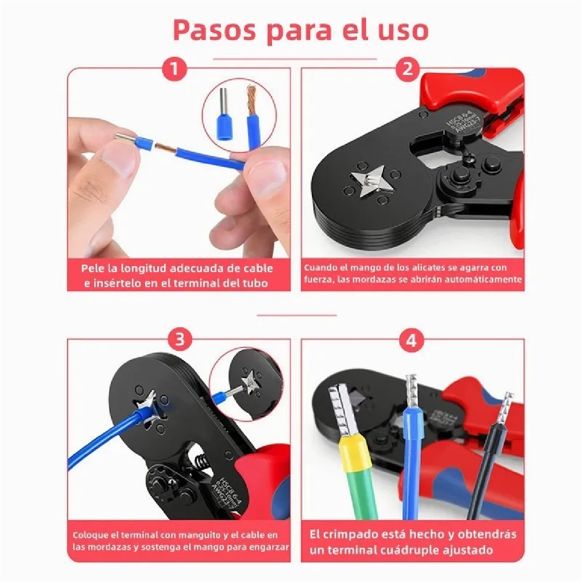 Alicate Terminales Crimpador Y 1250 Terminales De Aislados