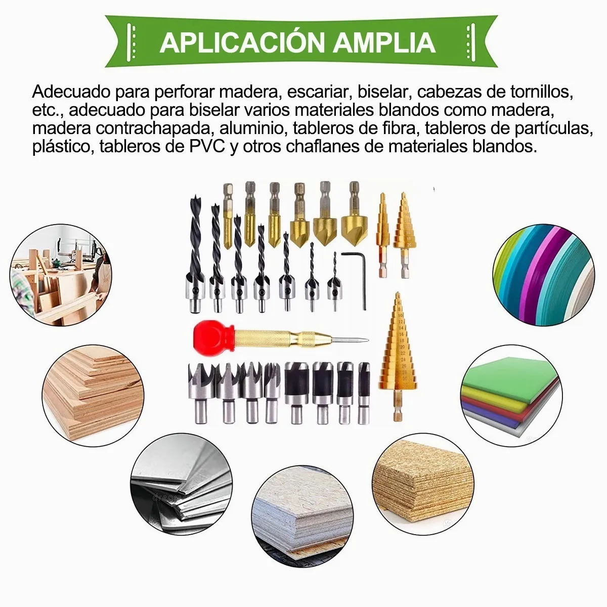 Kit Taladro Avellanador De Paso Redondo Broca Accesorios 26 Pcs