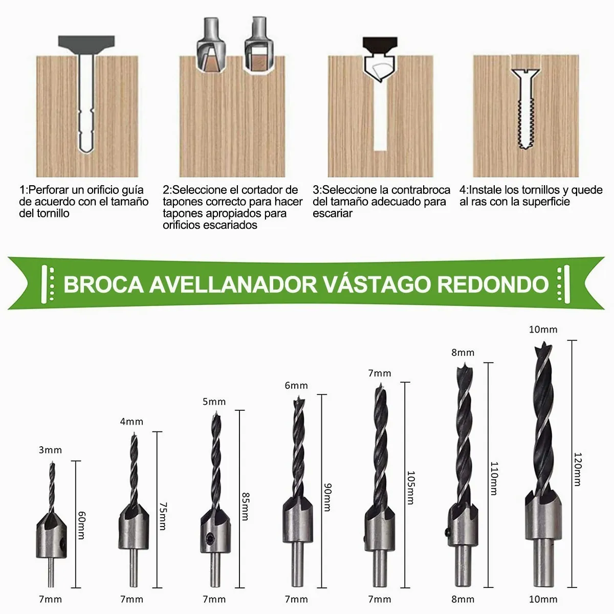 Kit Taladro Avellanador De Paso Redondo Broca Accesorios 26 Pcs