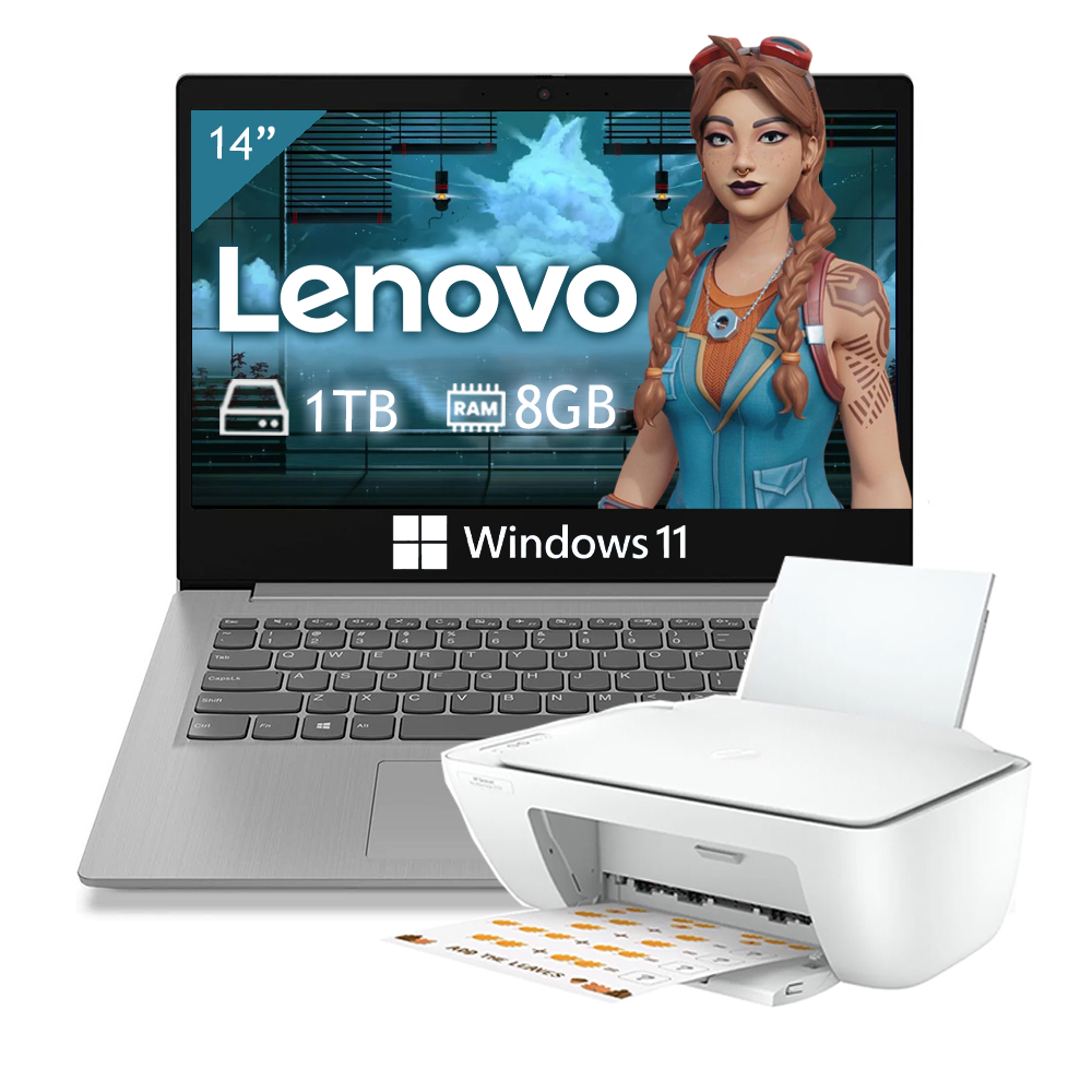 Laptop Lenovo IdeaPad 3 14IGL05 Intel Celeron N4020 Ram 8GB 1TB Windows 11 - Gris + Impresora