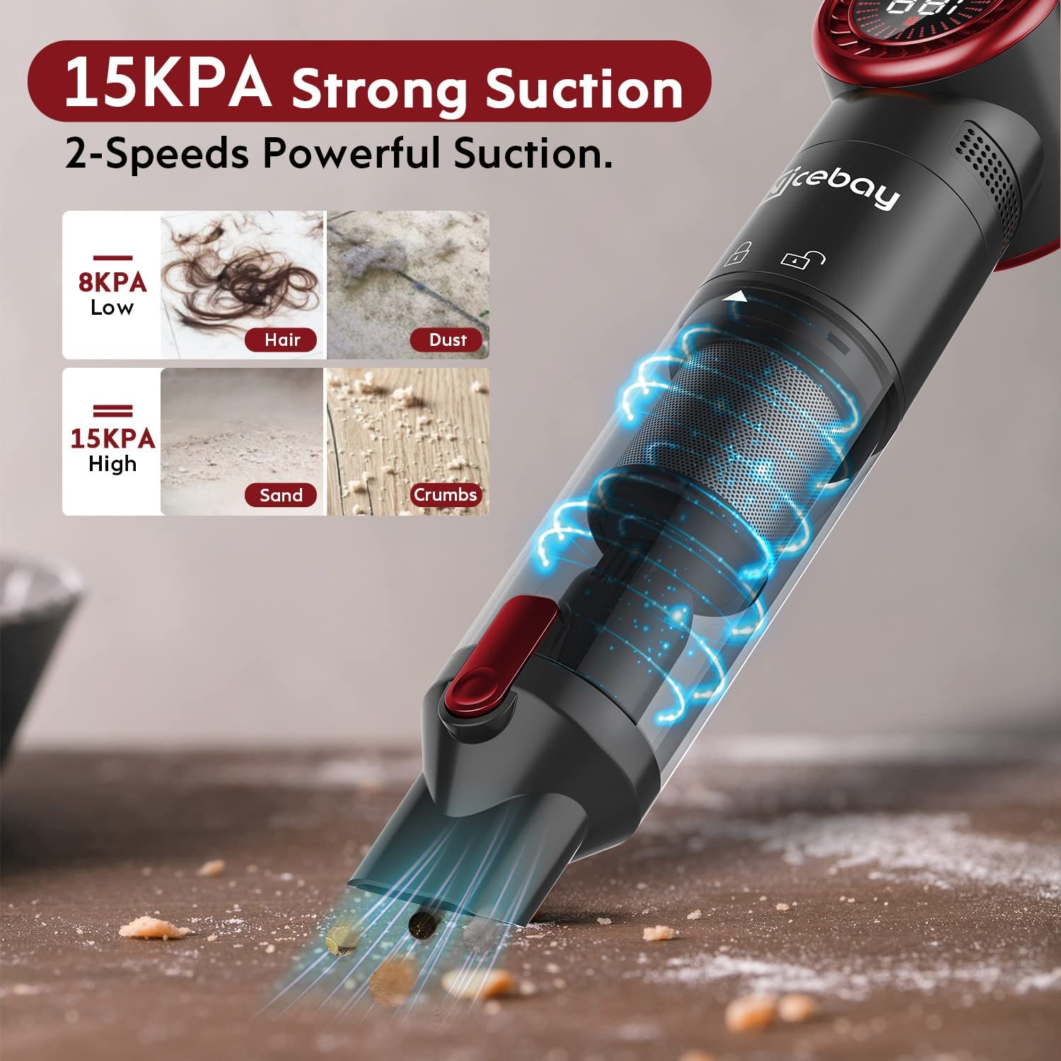 Aspiradora de Mano Portatil sin Cable de succión de 15 KPA LED