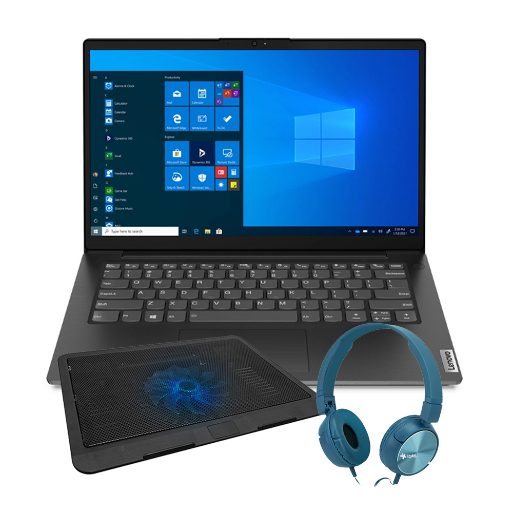 Laptop Lenovo V14 G2 IJL Celeron N4500 Ram 4GB-SSD 128GB Windows 11 - Negro + Base Enfriadora + Audifono