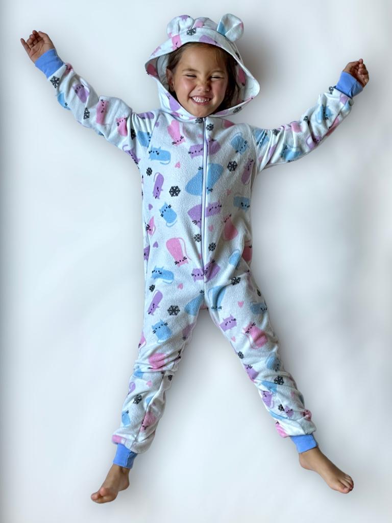 Pijama Mameluco Niño Niña Suave Cómodo Caliente Gatos Lyndo