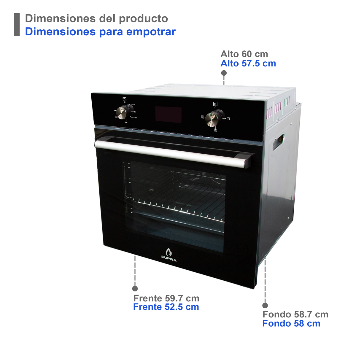 Horno Eléctrico Con Convección Empotrable Supra 56l Negro
