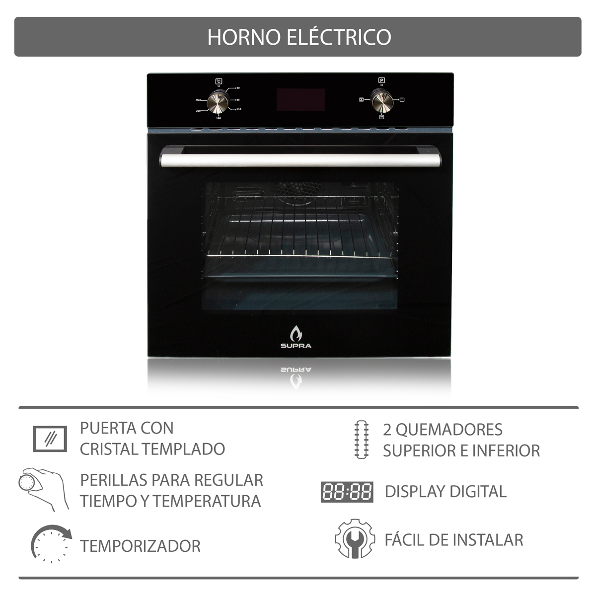 Horno Eléctrico Con Convección Empotrable Supra 56l Negro