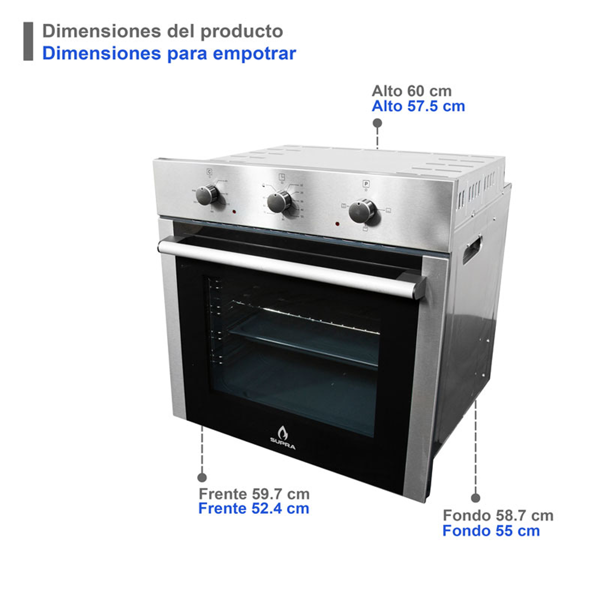 Horno Eléctrico Empotrable Supra De 56l En Acero Inoxidable