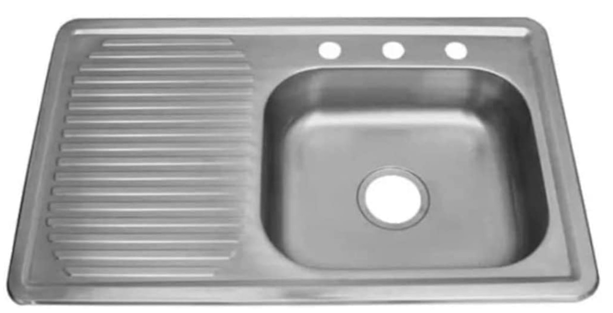 Tarja con Escurridero Izquierdo en Acero Inoxidable, Mezcladora Monomando y Kit de instalación (80 x 50 cm)