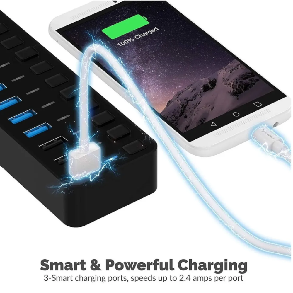 HUB 7 puertos USB 3.0 SABRENT HB-BUP7 36W interruptores independientes