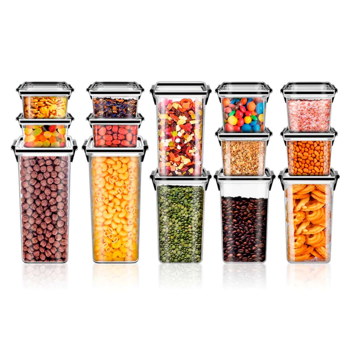 Set 14 Contenedores Herméticos Para Almacenamiento de Alimentos Cocina Tv Ofertas Transparente Tapa con broches de seguridad