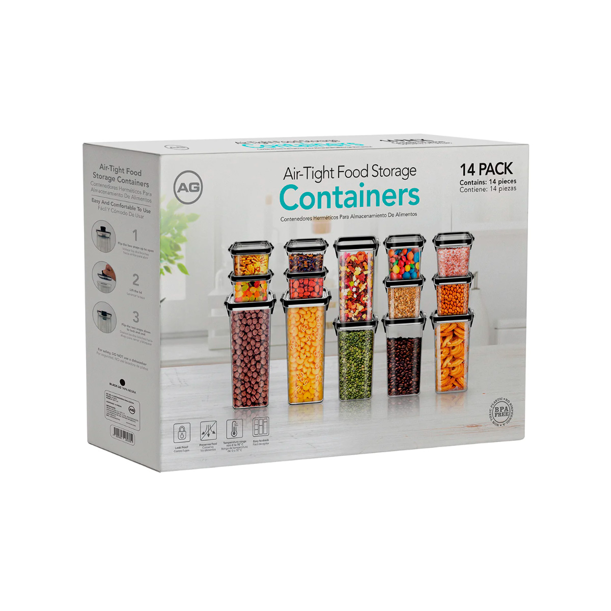 Set 14 Contenedores Herméticos Para Almacenamiento de Alimentos Cocina Tv Ofertas Transparente Tapa con broches de seguridad