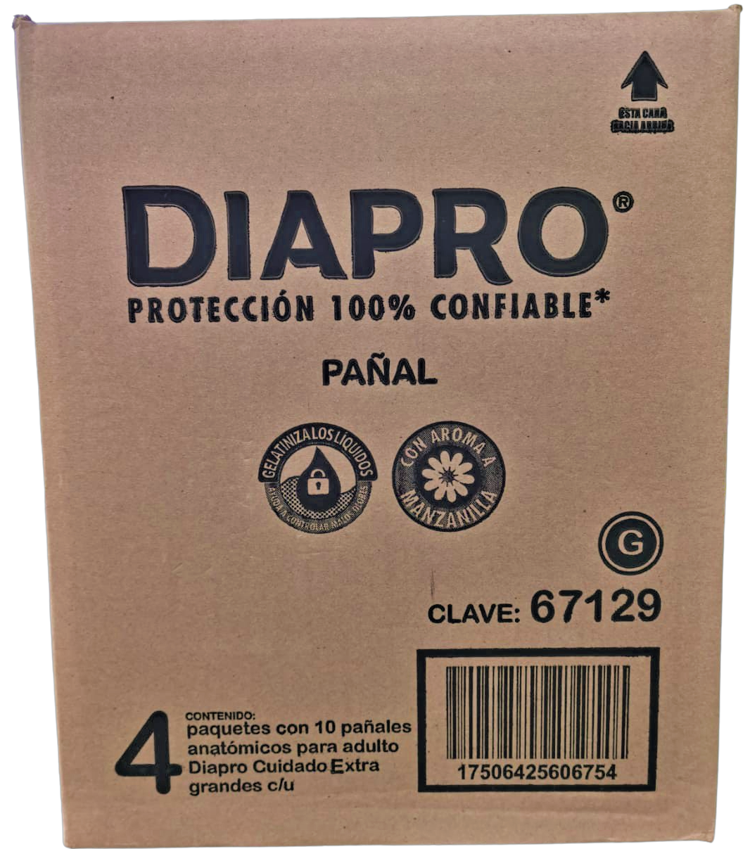 Pañal para Adulto Diapro Confort Grande caja 4 paquetes con 10 Piezas