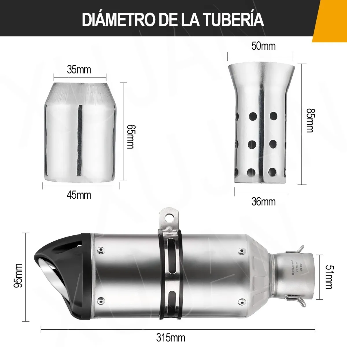 Escape Silenciador Para Moto Universal Plata 35-51mm