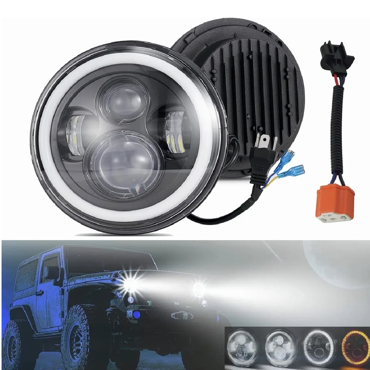 Faros Led Ojo Angel 7 Pulgadas Daymaker Para Harley Moto