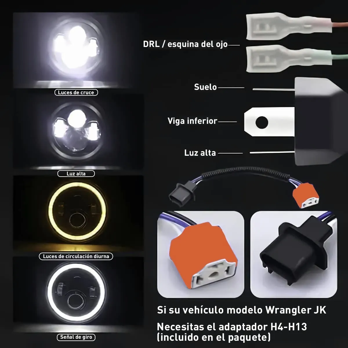 Faros Led Ojo Angel 7 Pulgadas Daymaker Para Harley Moto