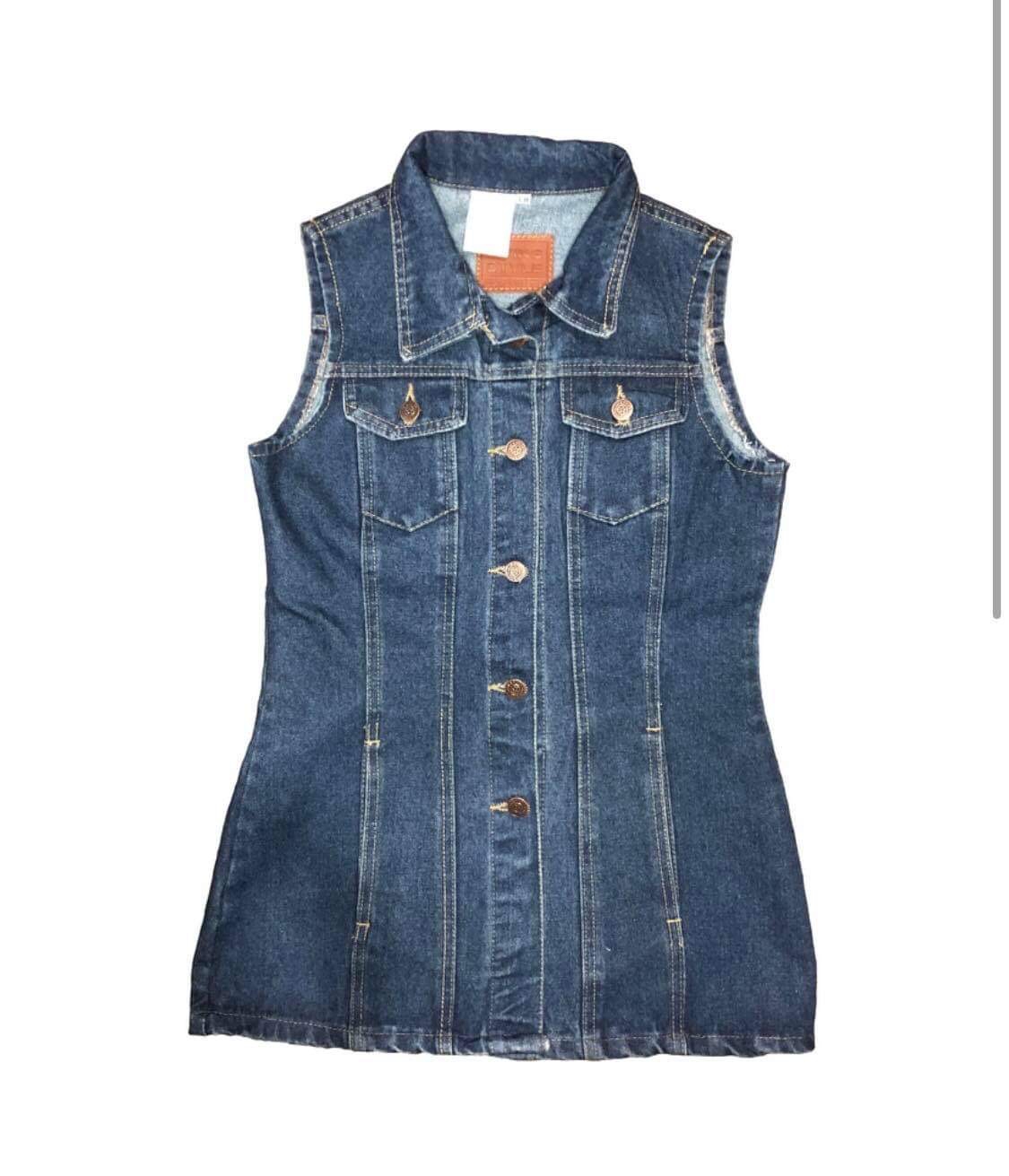 Chaleco Largo Para Dama De Mezclilla Azul Oscuro