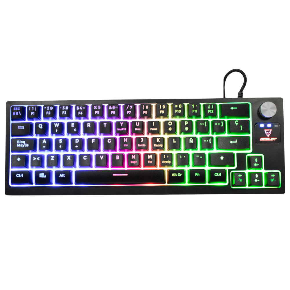 Teclado Ocelot Gaming OK-M60, de Membrana, USB, RGB, 60%, Negro.