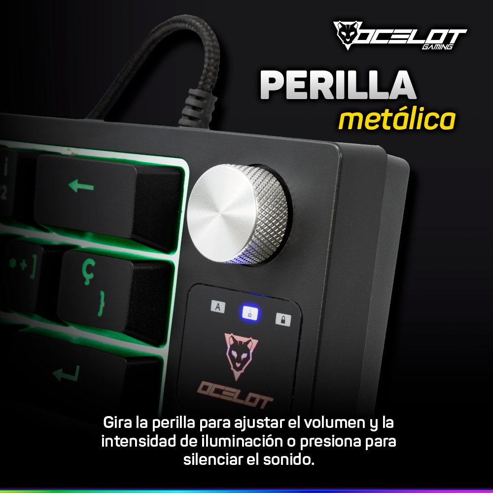 Teclado Ocelot Gaming OK-M60, de Membrana, USB, RGB, 60%, Negro.