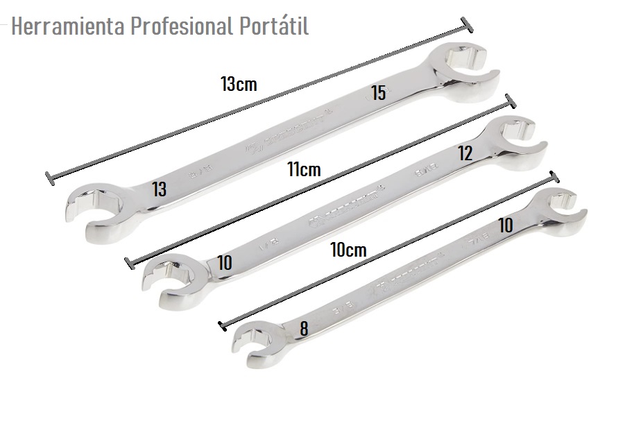 Set Portátil de 3 Llaves de Tuerca Plateada. Herramienta Profesional