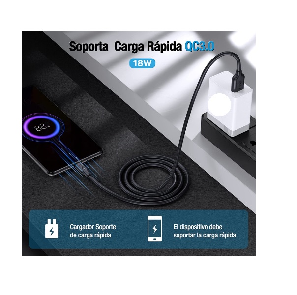 Cable Cargador V8 a USB 2.0, Cable micro usb Carga Rápida Cable USB a Micro USB Soporte QC3.0/2.0 para Xiaomi Redmi Note 5/5 Pro / 5A Galaxy S7 S6 J7 A7 Huawei P10 PS4 Tablets