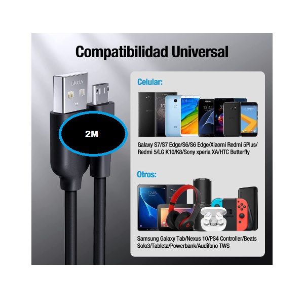 Cable Cargador V8 a USB 2.0, Cable micro usb Carga Rápida Cable USB a Micro USB Soporte QC3.0/2.0 para Xiaomi Redmi Note 5/5 Pro / 5A Galaxy S7 S6 J7 A7 Huawei P10 PS4 Tablets