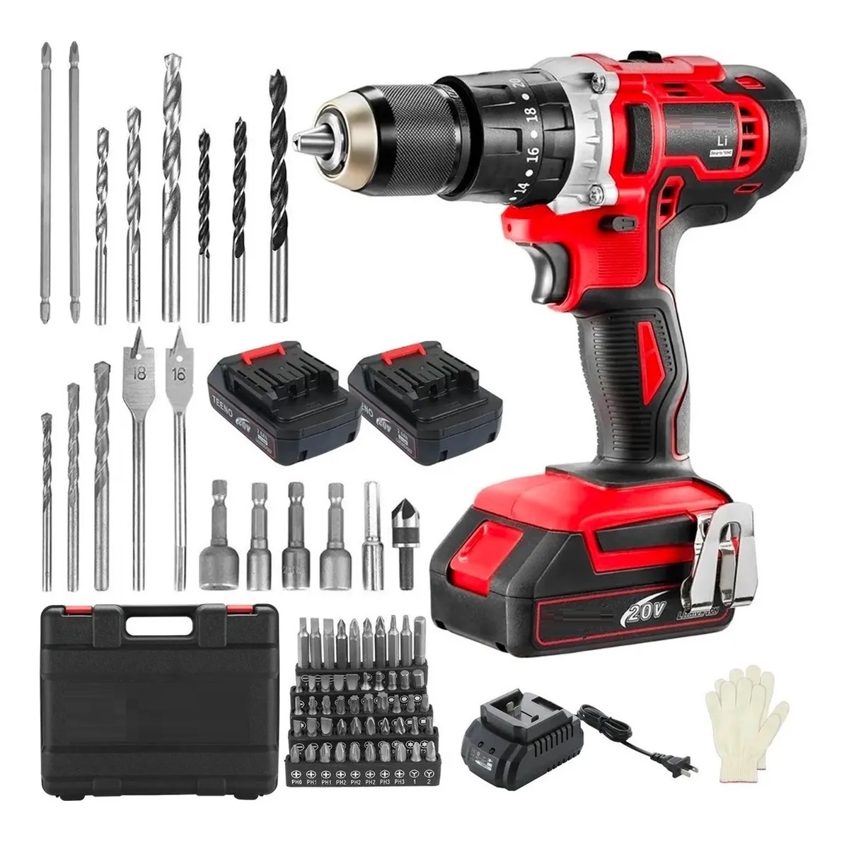 Set Completo Taladro Rotomartillo1/2 69pcs 2*2.0ah Bateria