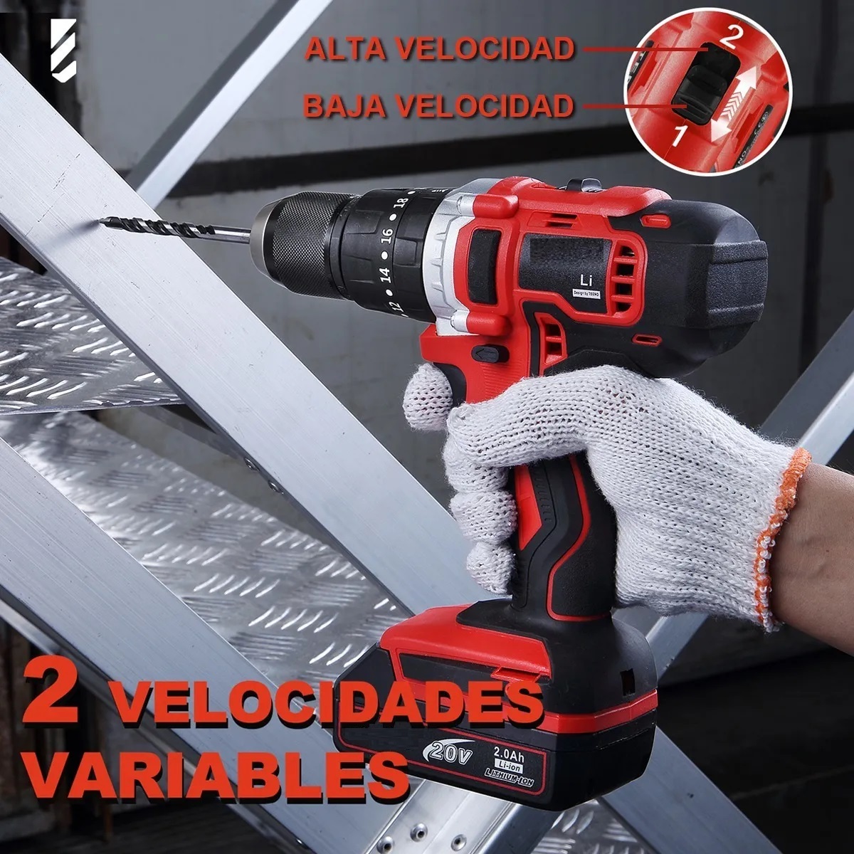 Set Completo Taladro Rotomartillo1/2 69pcs 2*2.0ah Bateria