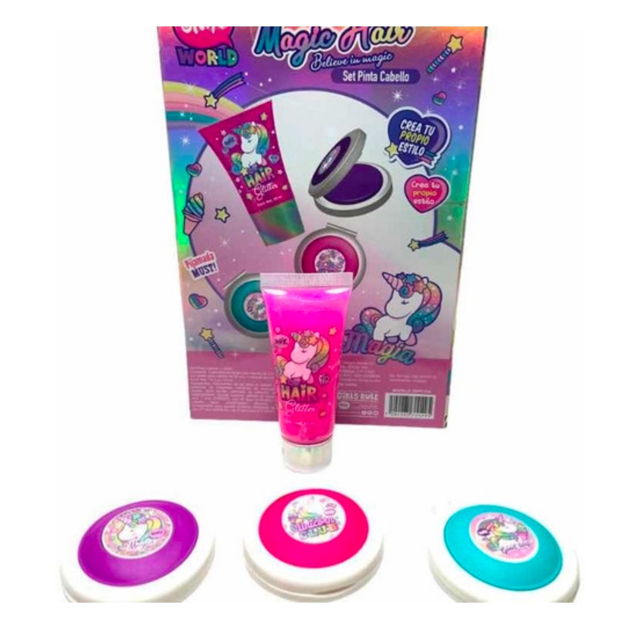 Set De Juego Pinta Cabello Mechas Coloridas Y Glitter Unicornio Mechitas Colores Niñas Juguete