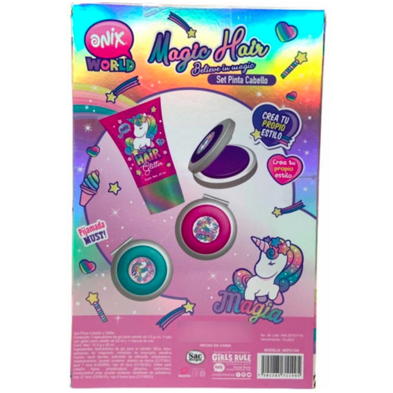 Set De Juego Pinta Cabello Mechas Coloridas Y Glitter Unicornio Mechitas Colores Niñas Juguete