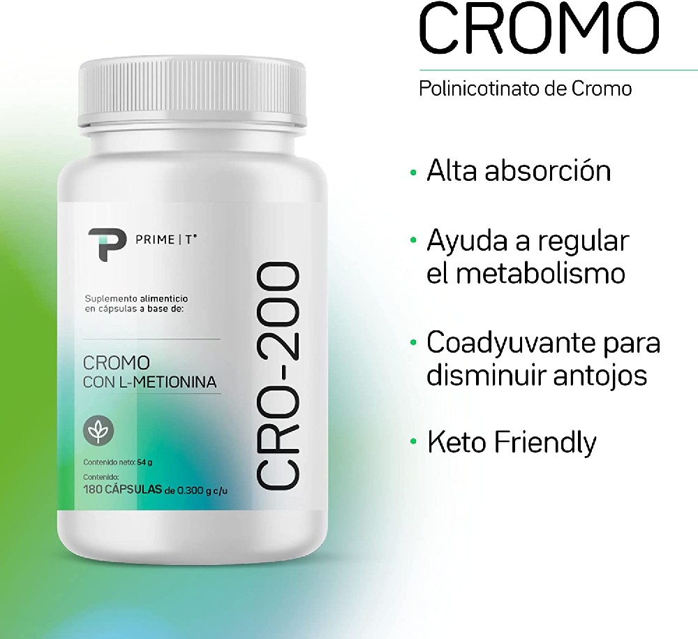 CRO-200 180 cápsulas con 0.300 g de Polinicotinato de Cromo