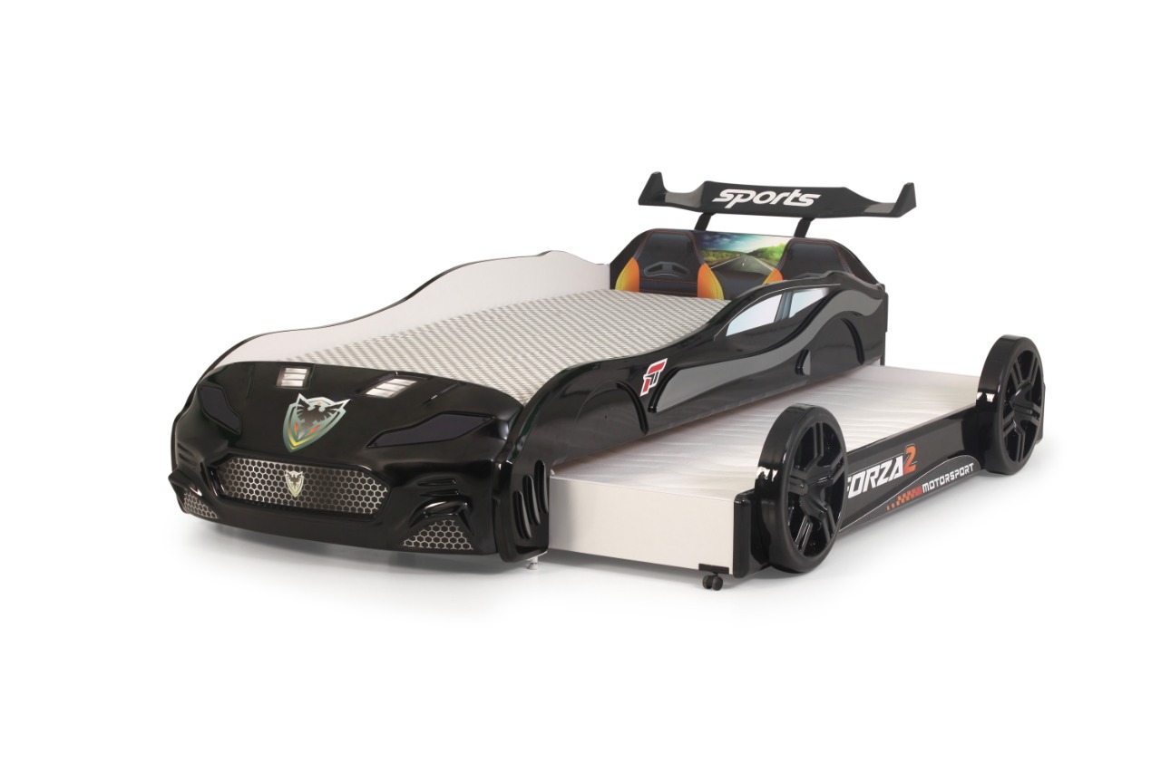 Cama infantil con forma de carro y colchon