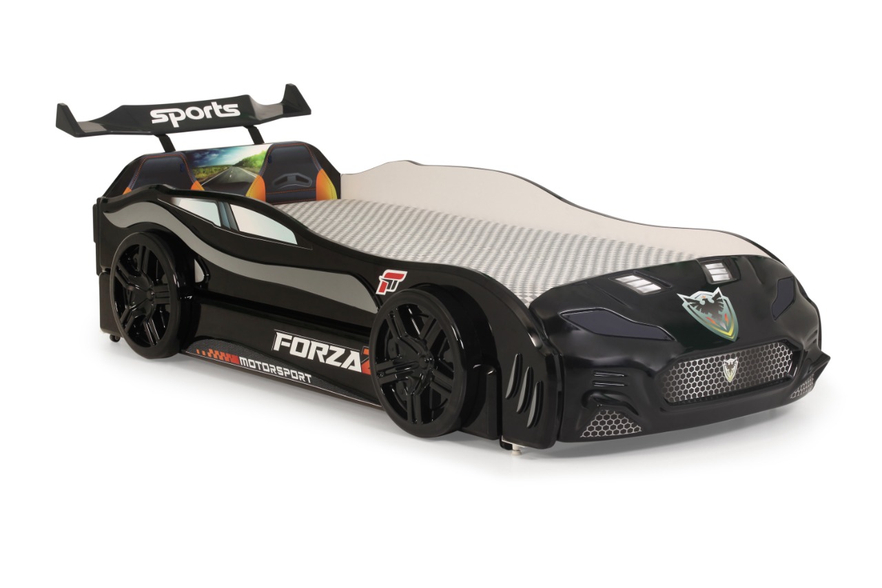 Cama infantil con forma de carro y colchon