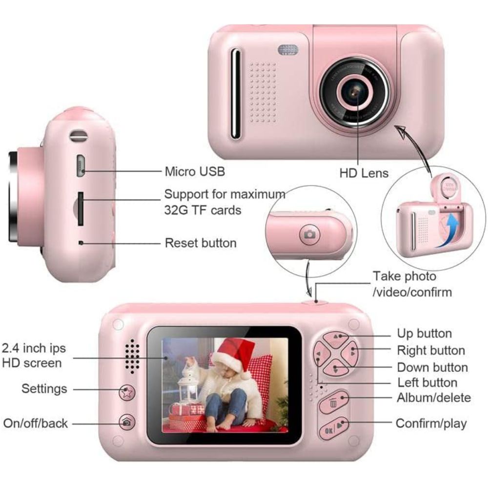 Cámara digital con lente giratorio 180 grados Gadgets&Fun tripie incluido para niños