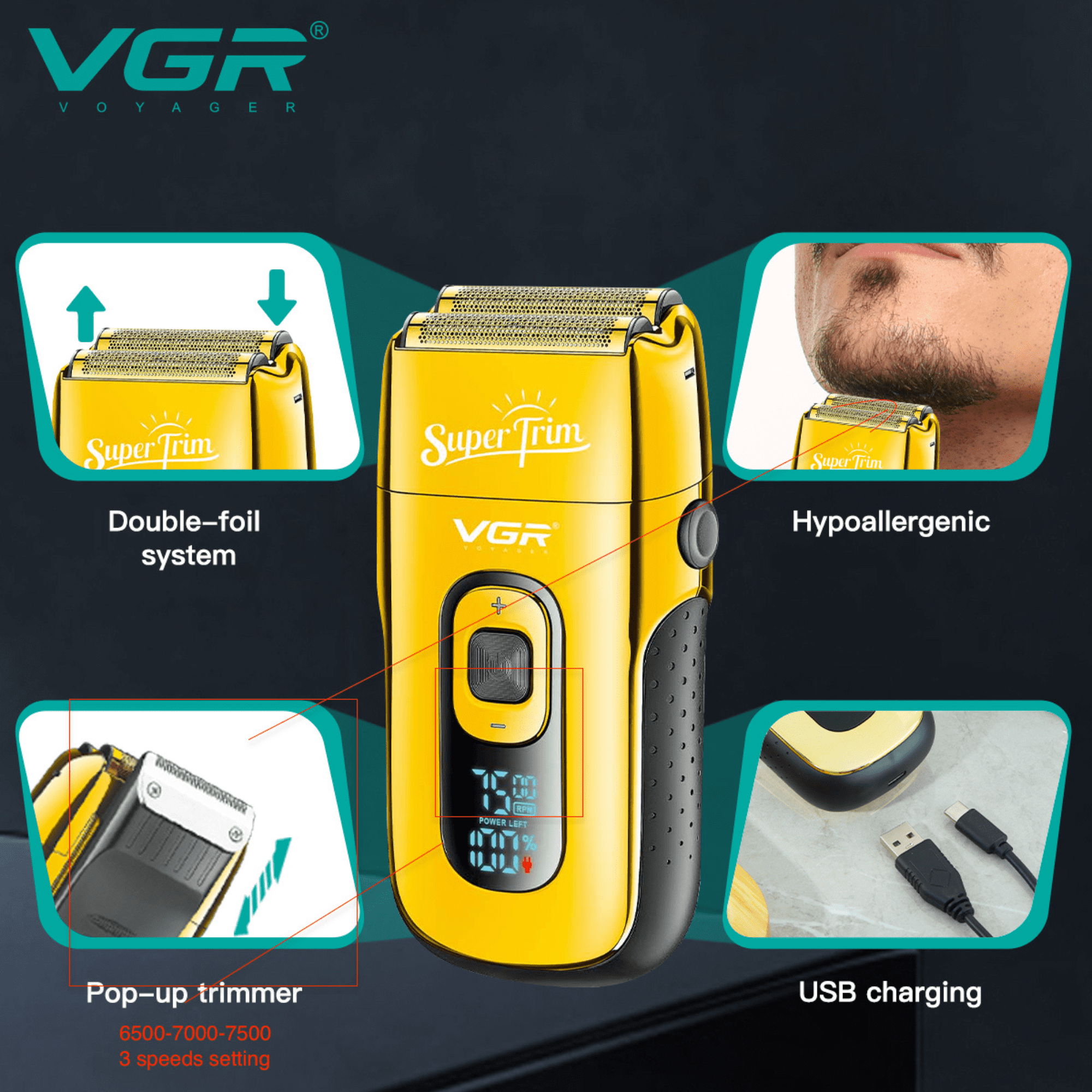  VGR V-332 Shaver afeitadora de corte profesional recargable 