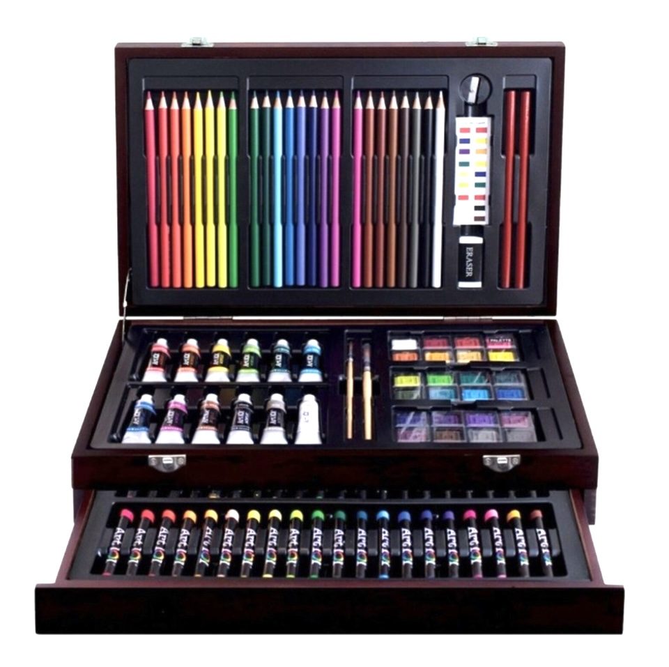 Art 101 Set de Arte con 132 piezas, Pinturas, Oleo, acuarelas, pastel