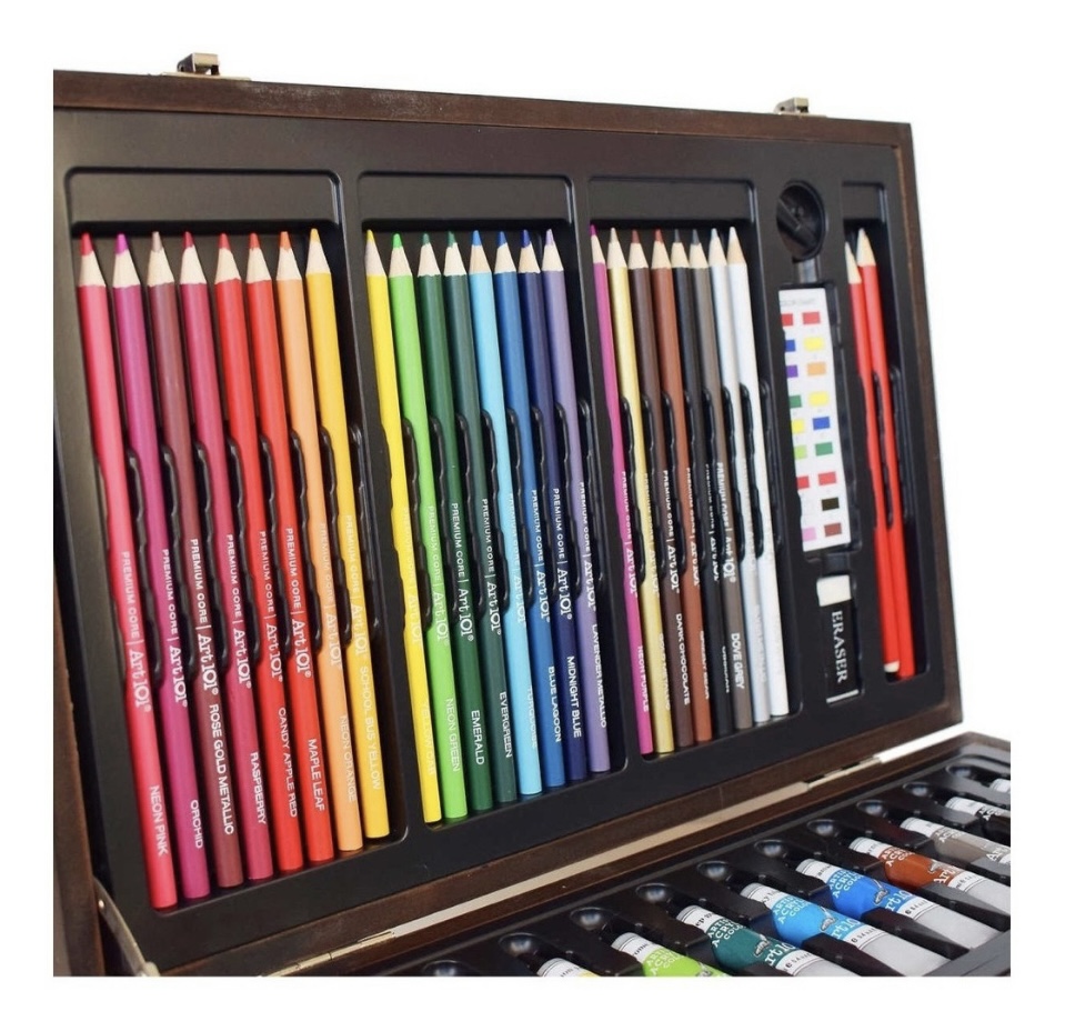 Art 101 Set de Arte con 132 piezas, Pinturas, Oleo, acuarelas, pastel