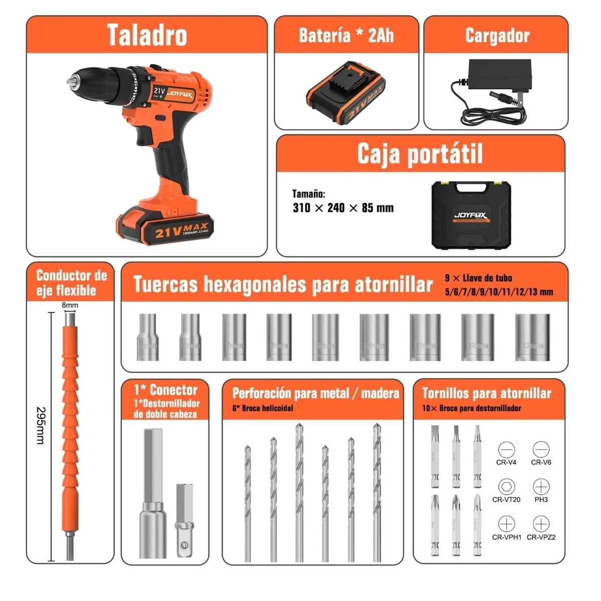 Kit Taladro Eléctrico Inalámbrico Atornillador 21v 