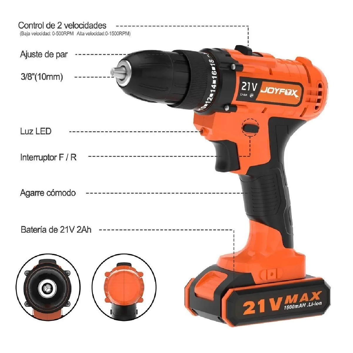 Kit Taladro Eléctrico Inalámbrico Atornillador 21v 