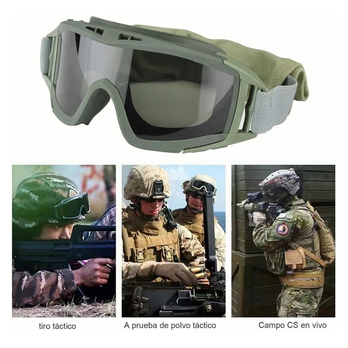 Gafas Tácticas Goggle Militares Con 5 lentes Verde Militar