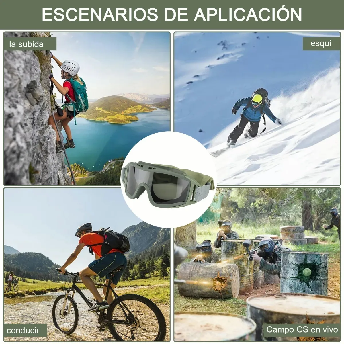 Gafas Tácticas Goggle Militares Con 5 lentes Verde Militar